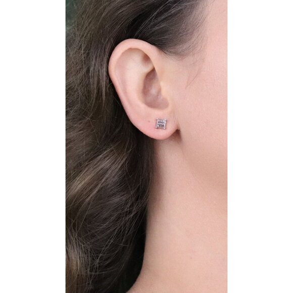 10k White Gold Fancy Red Diamond Earrings Stud Post .25 total carat 3/16" - Picture 3 of 8